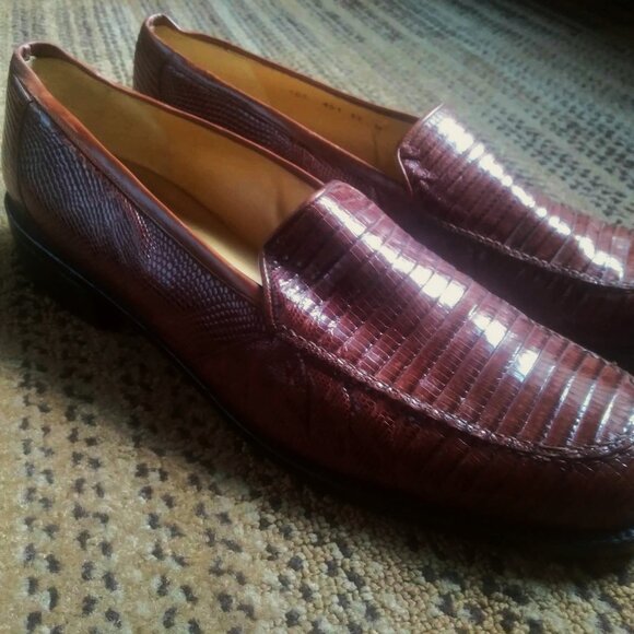Mezlan Brown Genuine Lizard Leather Loafers Men Size 11 Slip On Comfortable - Picture 1 of 15